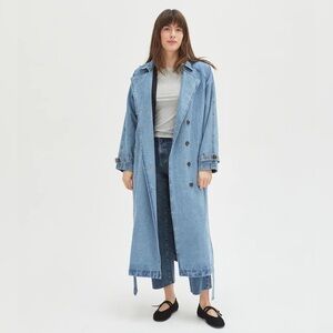 NWT Oliver Logan Ryland Denim Trench Coat Medium Indigo Rinse Cotton